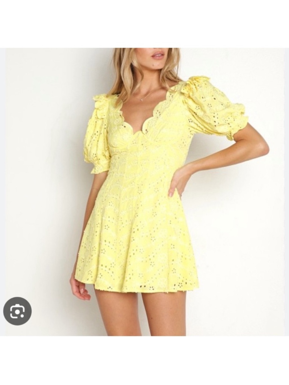 Yellow Eyelet Puff-Sleeve for love and lemons Mini Dress